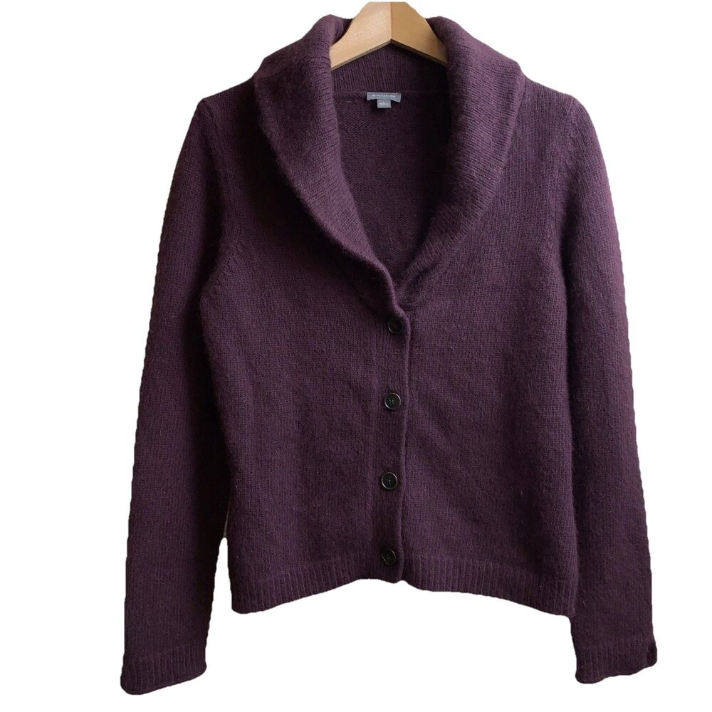 Ann Taylor Cardigan Sweater Angora Rabbit Hair Blend Women Purple Size Large